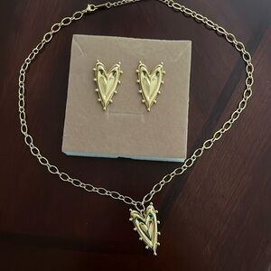 KC Chic Set of Gold Elongated Heart Necklace and Earrings